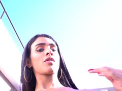 Twerking Latin tgirl blowing before sex