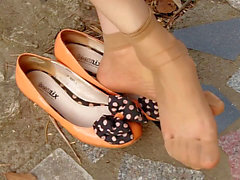 Nylon feet, nylon soles, public asian nylon legs