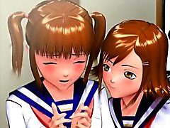 Dos colegialas del hentai 3D se clava