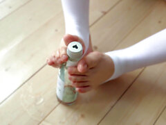 Teen footjob, white stocking, white footjob