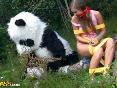 Naughty girl was tied and fucked by Panda