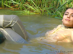 Lesbians in wet clothes, wetlook jeans