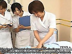 Subtitled CFNM Japanese handjob spa group demonstration