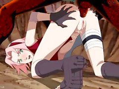 Bebé Anime Haruno de Sakura está a sus manos y el de rodillas recibiendo un golpe