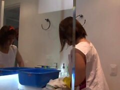 Horny Colombian maid Kathy Violeta enjoys a kinky bathroom