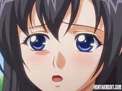 Anime brunette with big tits gets banged hard and gets a DP