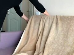 Russian maid got her hand stuck in the couch and was fucked