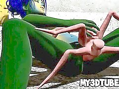 3D green alien getting fucked hard by a spider