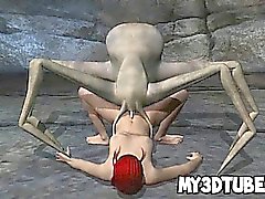 Bebé del redhead 3D de follada mediante un araña de alien